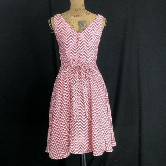 NWT Lady Vintage London Tea Dress M Cerise Chevron Stripe 50s Style Retro - Picture 5 of 8